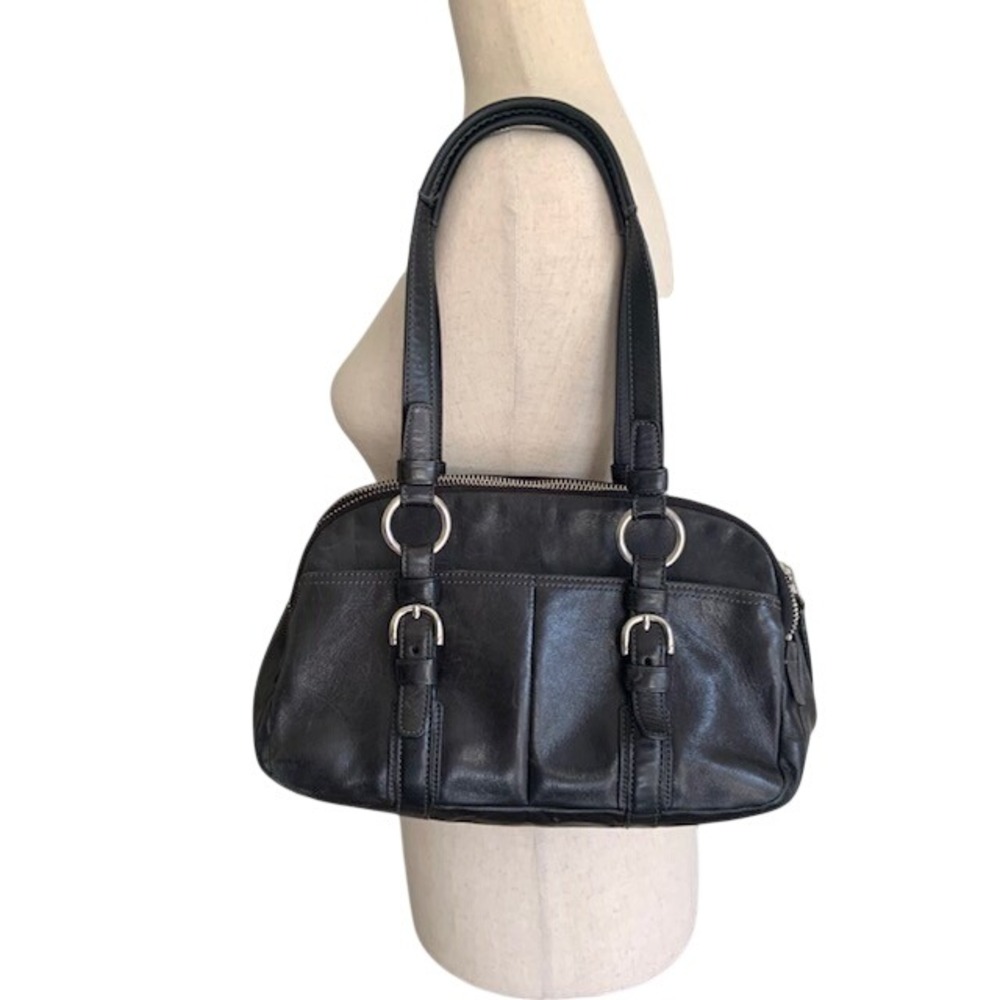 Coach Bonnie Satchel Black Leather Y2K Shoulder Bag 12695 Silver Hardware - Picture 6 of 13